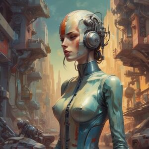 Futuristic Art Print with Blue and Orange Accents